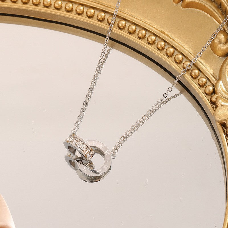 Wholesale Roman Numerals Double Ring Necklace Women S Gold Titanium Steel Trendy Everyday Jewelry Gift