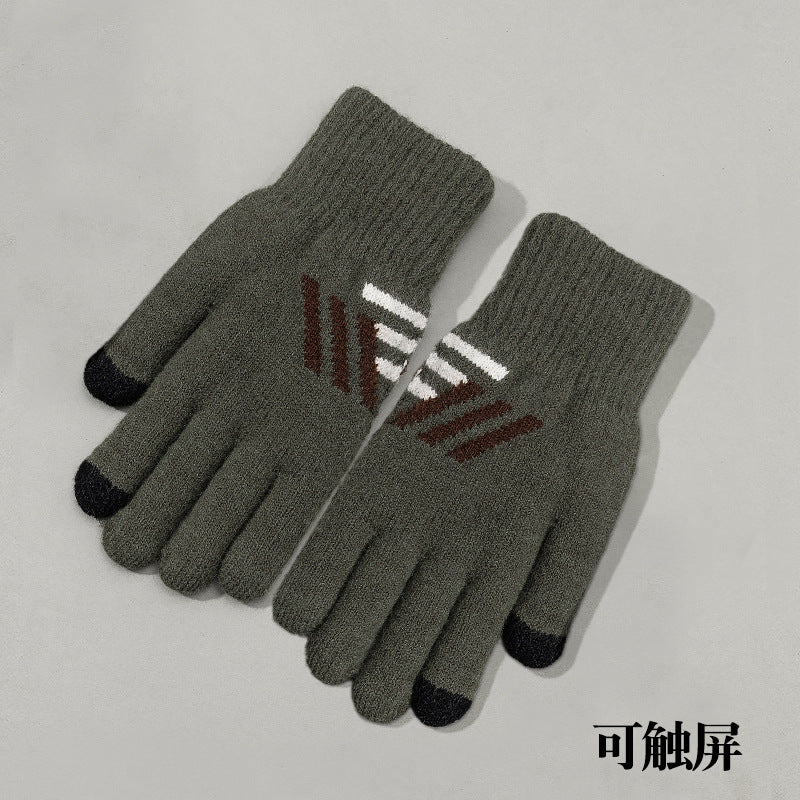Wholesale Winter Riding Electric Bike Warm Windproof Cold Double Layer Thickened Knitted Touch Screen Wool Plus Velvet Gloves