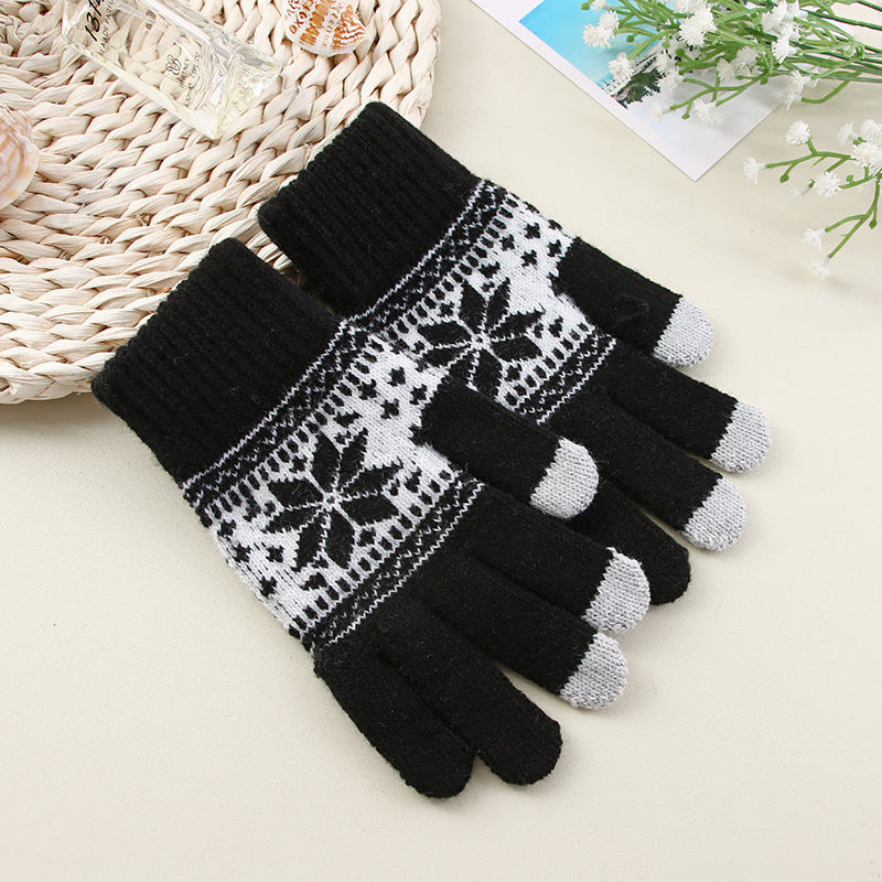 Wholesale Christmas Snowflake Touch Screen Knitted Thickened Gloves