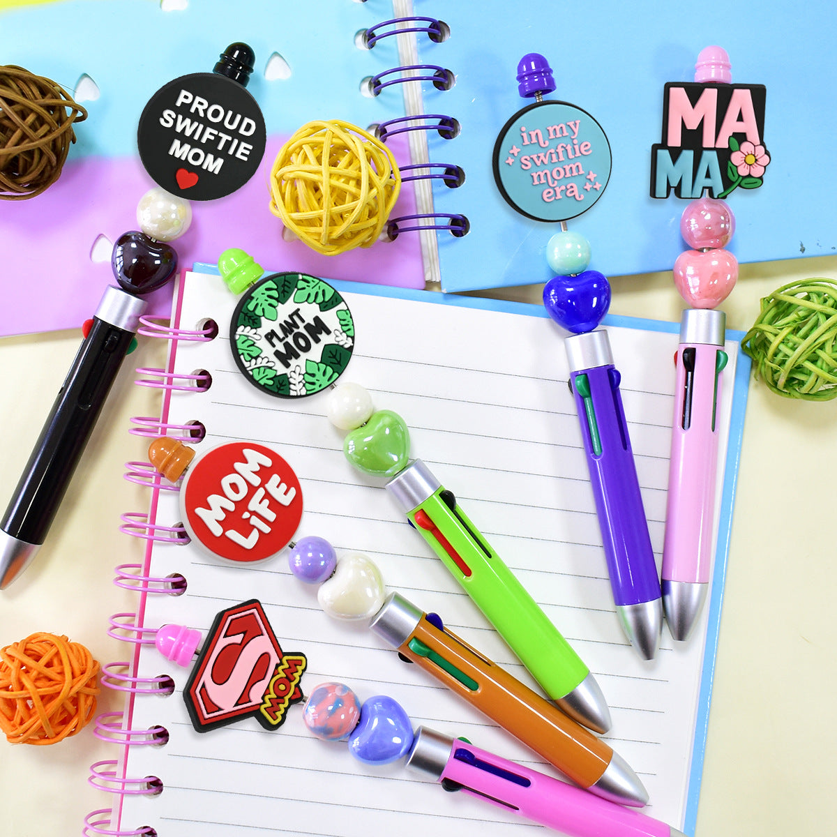 Wholesale Random 100pcs Mother's Day themed DIY pen accessories soft rubber beads