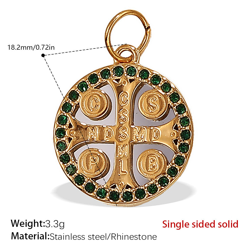 Wholesale Zircon Inlaid Starfish Round Stainless Steel Necklace Pendant