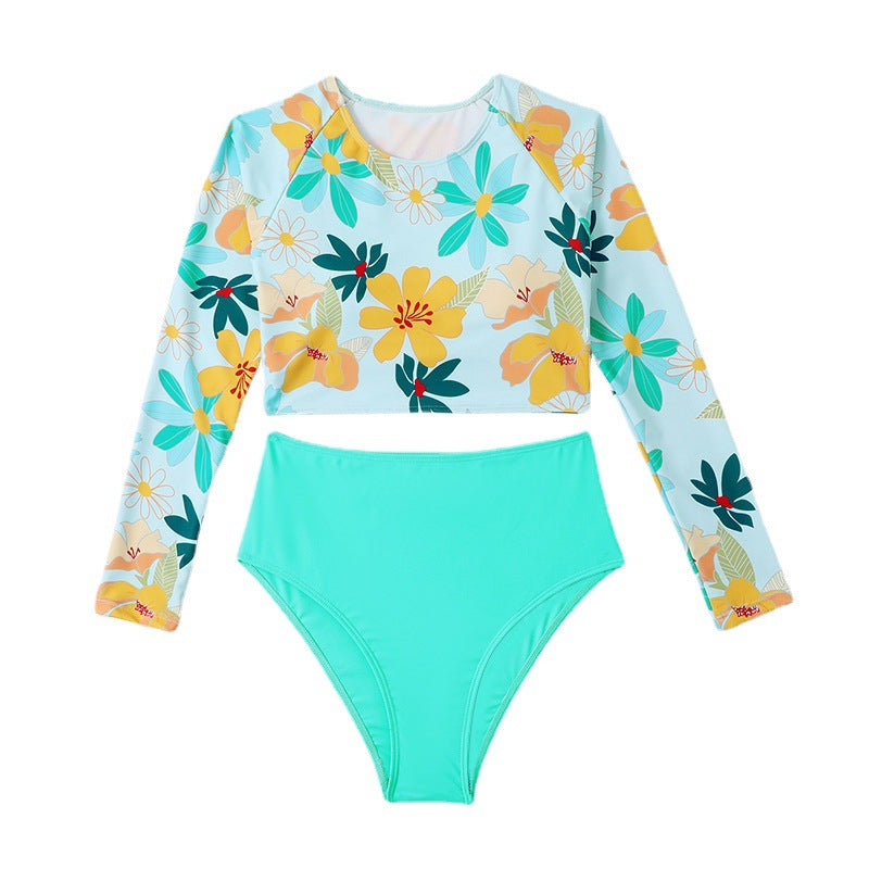 Wholesale Long Sleeve Split Sunscreen Print Surf Swimwear