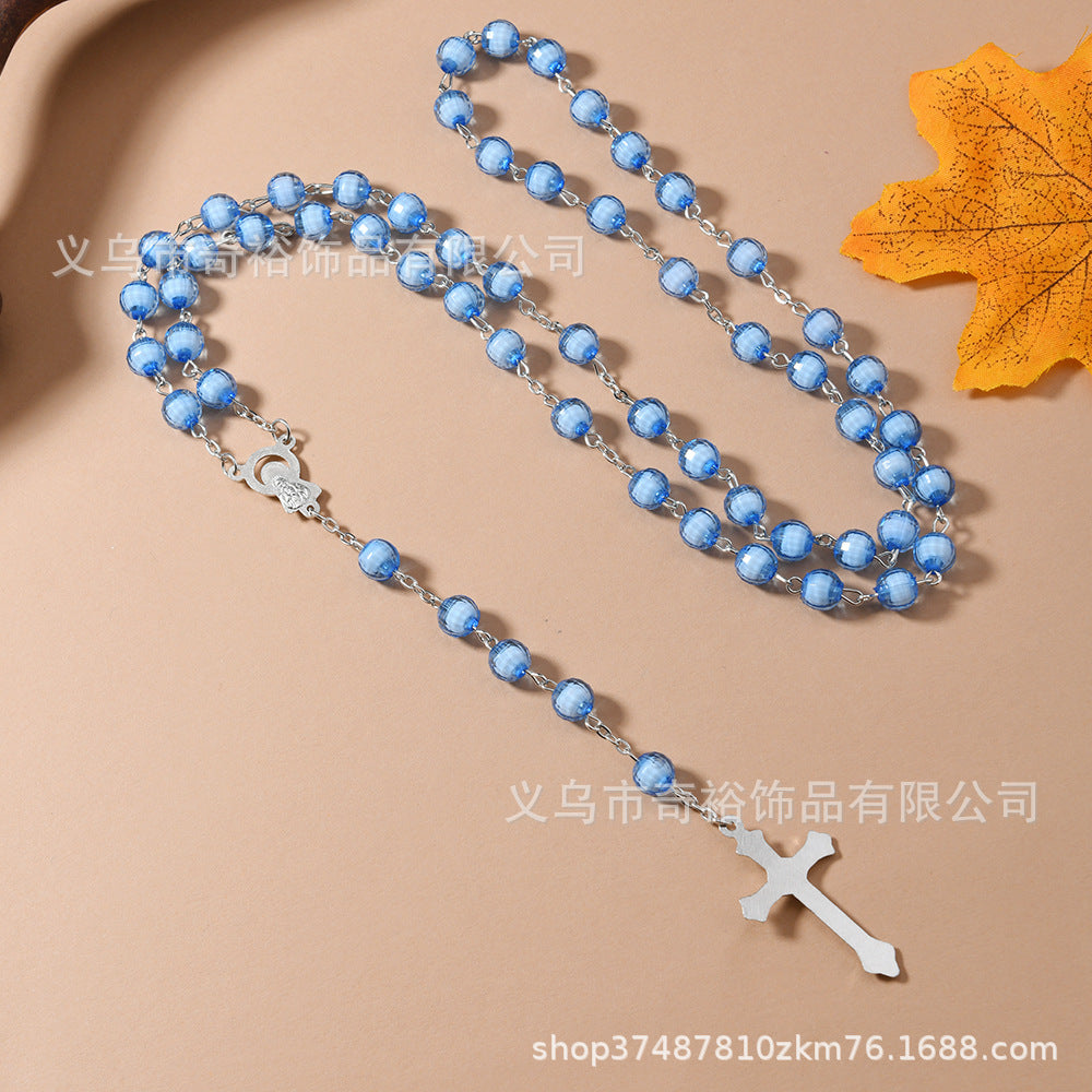 Wholesale 8mm Earth Bead Medium Bead Cross Rosary Necklace