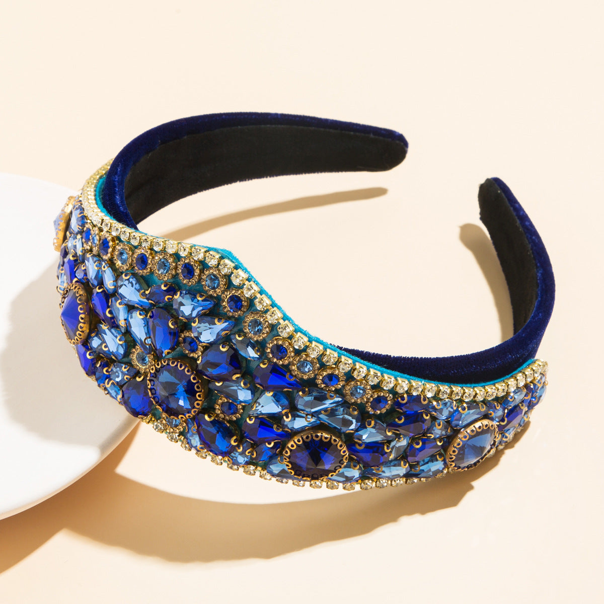 Wholesale Baroque retro colored glass super sparkling crown headband