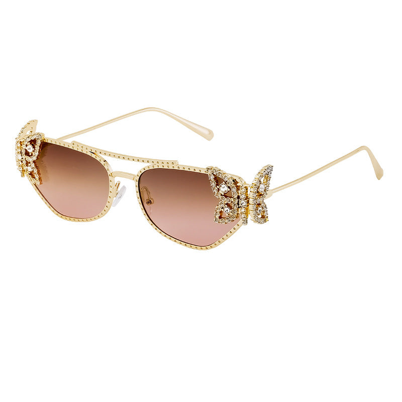 Wholesale Fashion Butterfly Diamond Square Frame Metal Temple Sunglasses