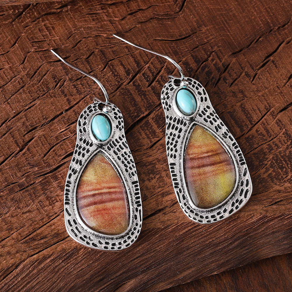 Wholesale Vintage Bohemian Quicksand Zircon Inlaid Turquoise Earrings