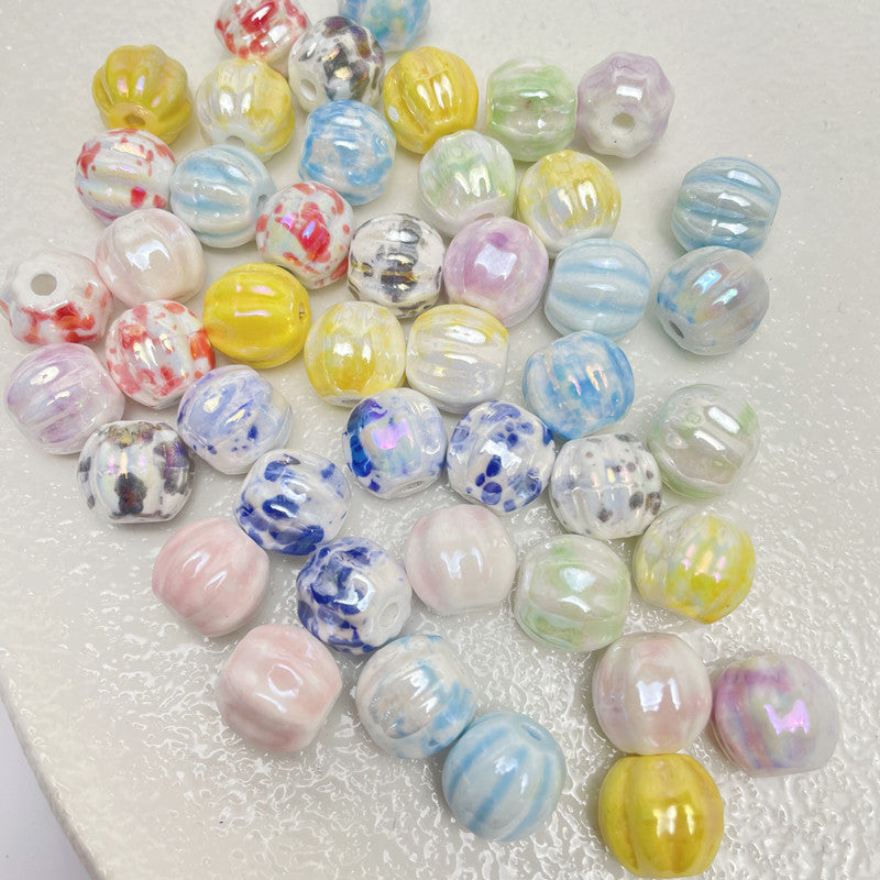 Wholesale 10pcs/pack AB Color Plating Ceramic Smudged Watermelon Beads