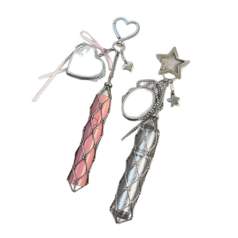 Wholesale Silver mesh bag with hand cream lipstick pull-out bag hanging chain