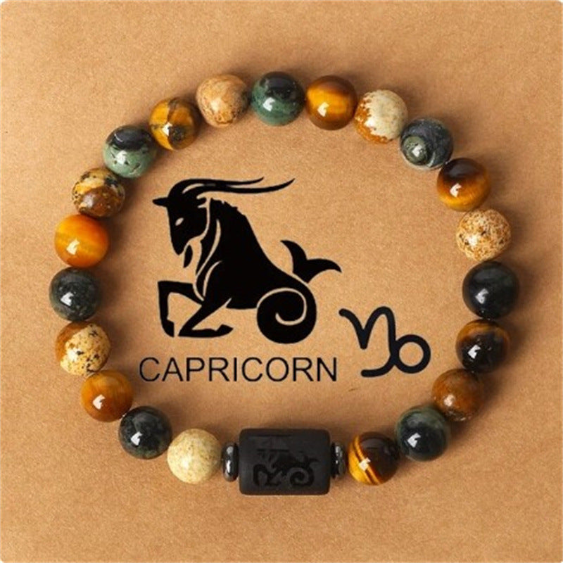 Wholesale Twelve Constellations Natural Stone Elastic Rope Handmade Beaded Bracelet