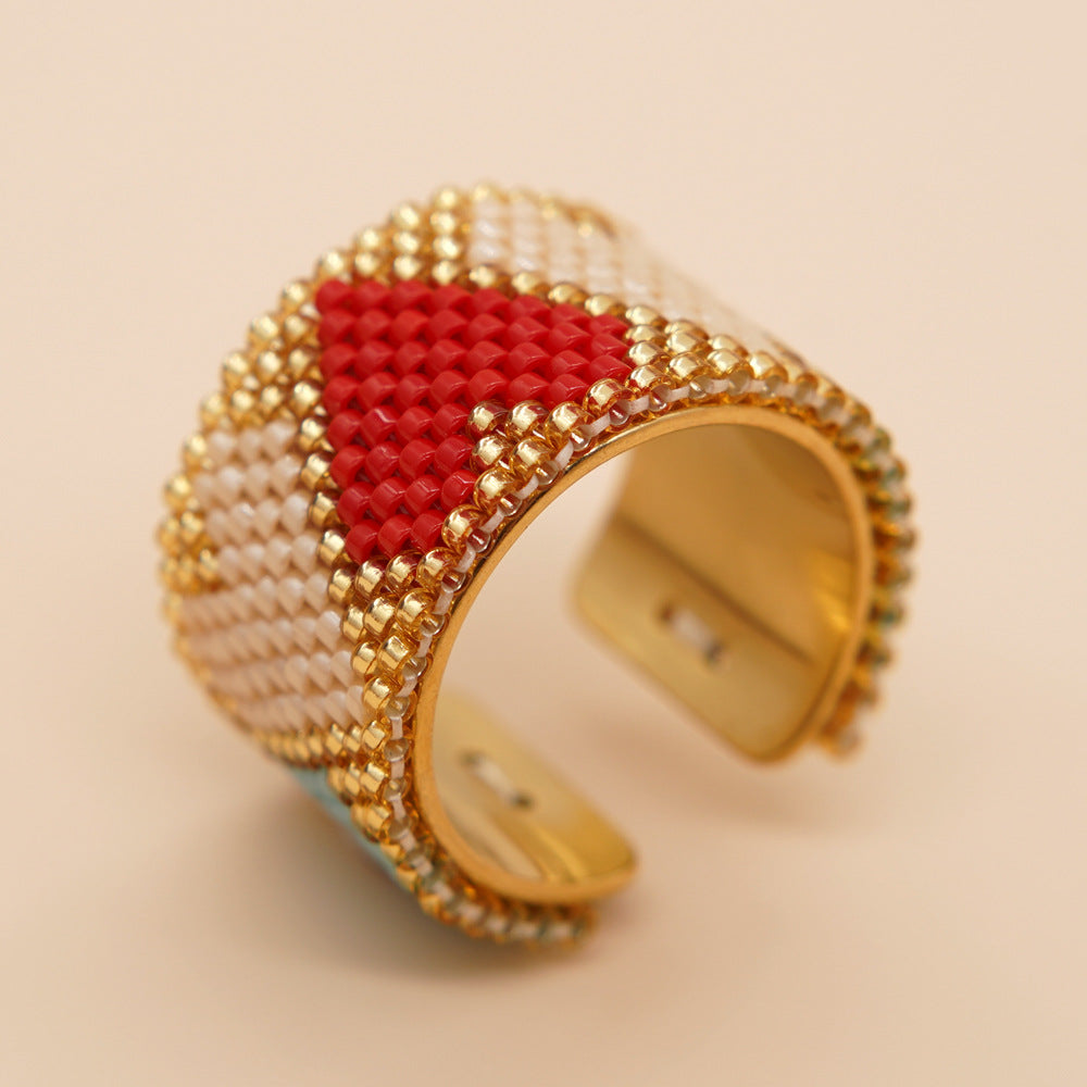 Wholesale Miyuki Rice Beads Hand Woven Stainless Steel Ring