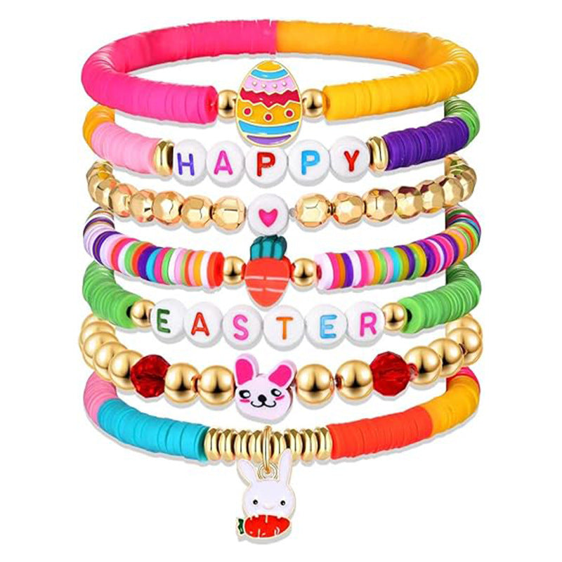Wholesale Multi-layer Stacked Valentine's Day Bracelet suit Personalized Colorful Soft Ceramic Stummy Rope Carnival Bracelet