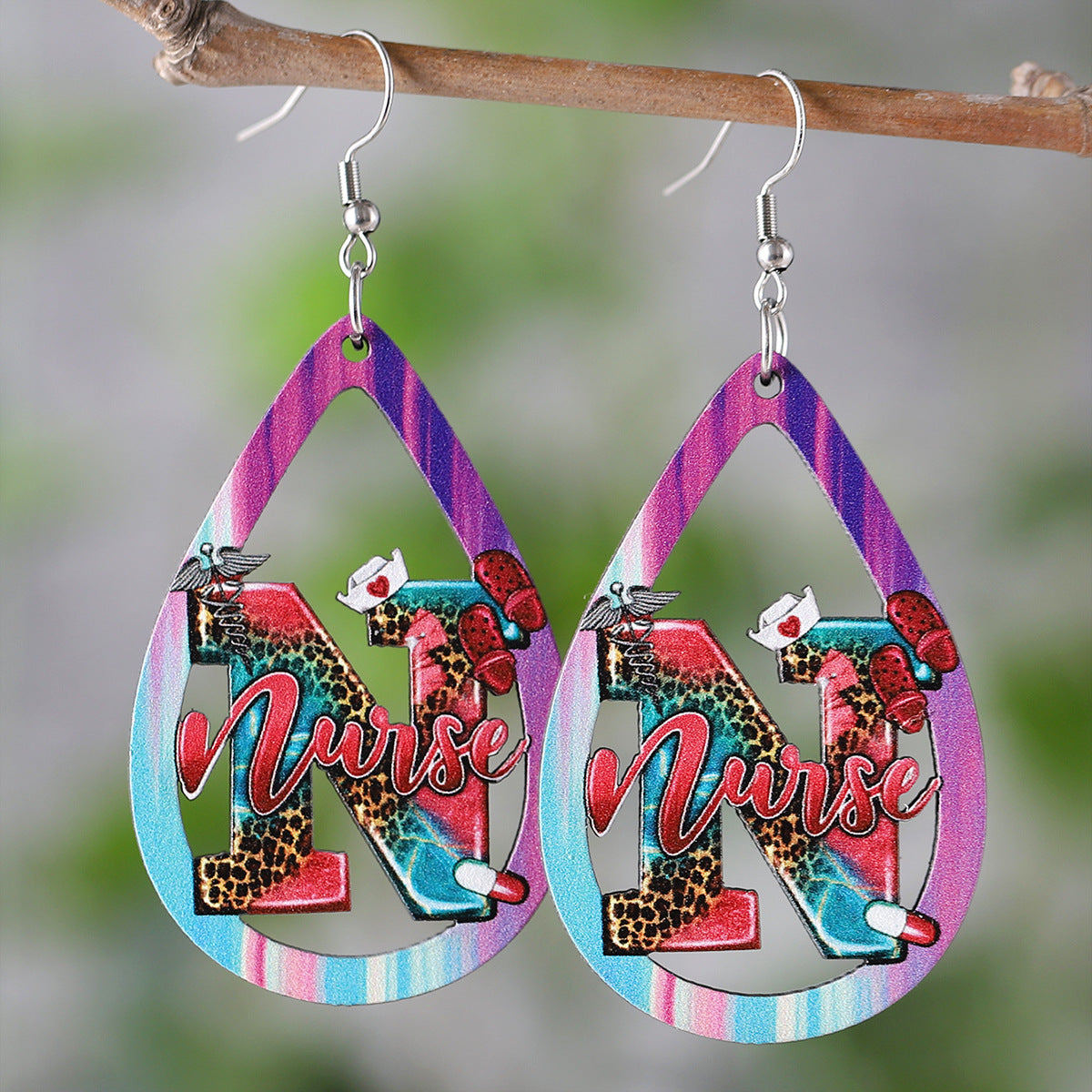 Wholesale Leopard Print Colorful Water Drop Double-Sided Earrings