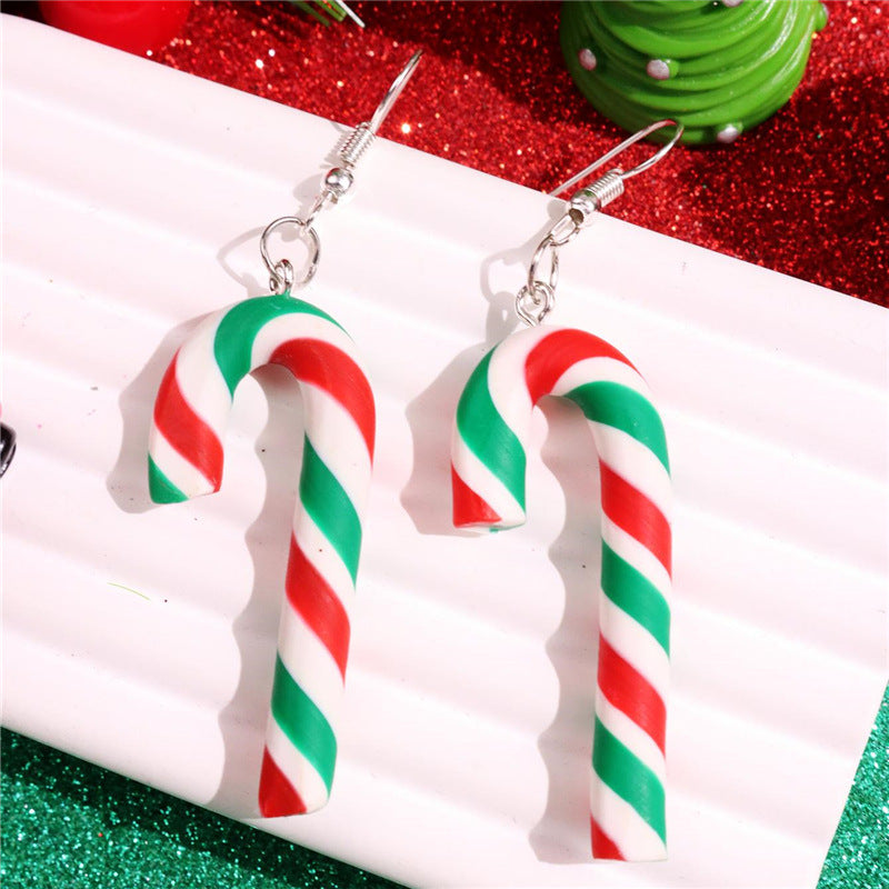 Wholesale Large Candy Cane Christmas Colorful Stripesd Rainbow Candy Pendant Earrings