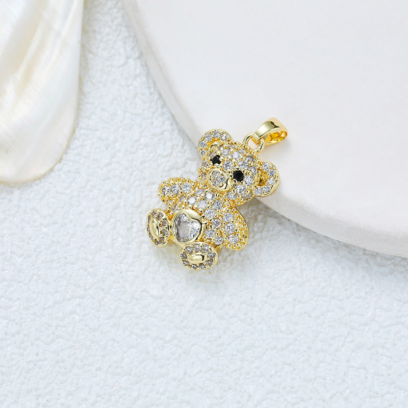 Wholesale Temperament All-match Titanium Steel Red Panda Animal Copper Plated Real Gold Micro-Inlaid Zircon Necklace Pendant