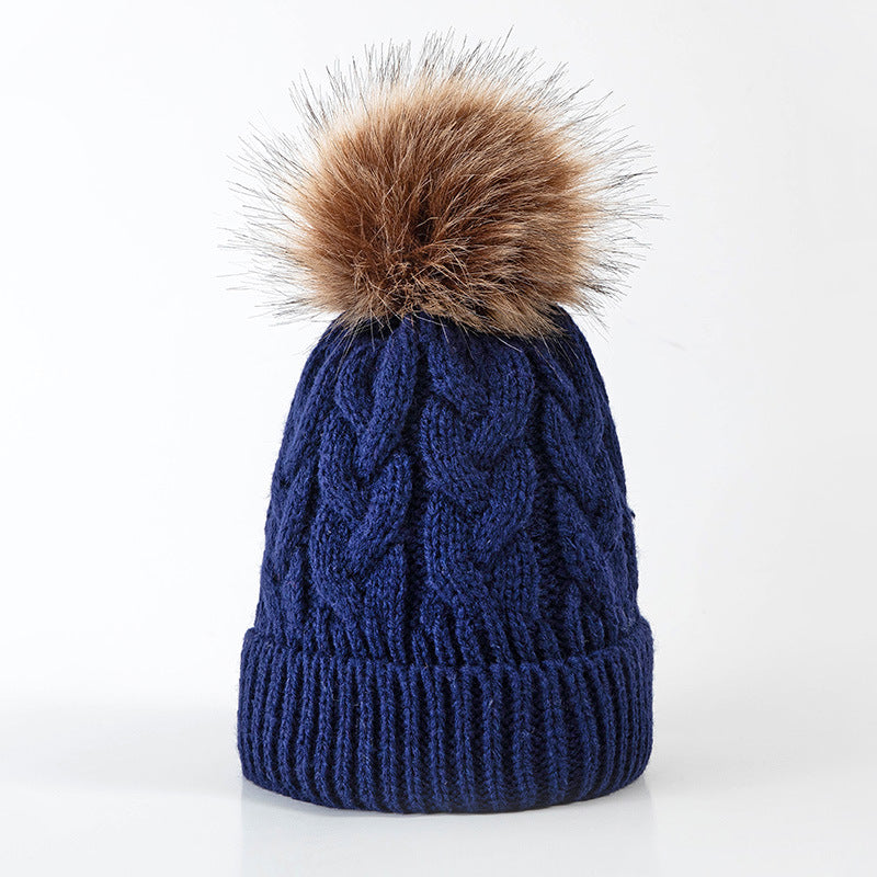 Wholesale Children's Autumn and Winter Hats Fur Ball Thickened Woolen Hat