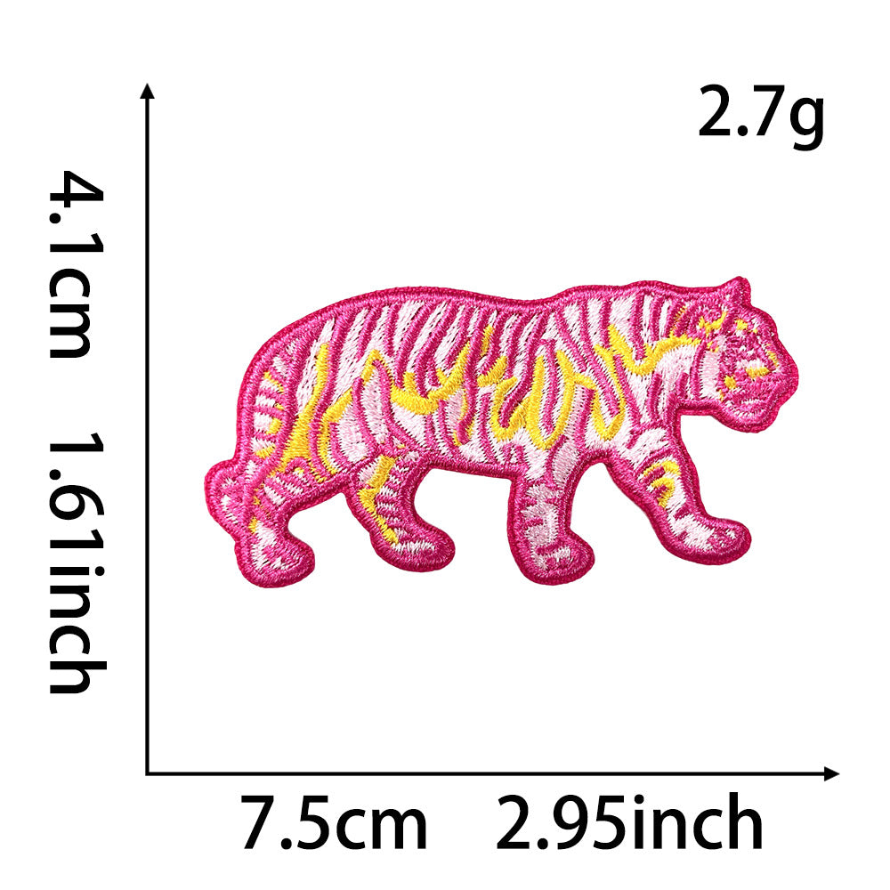 Wholesale Colorful Neon Tiger Embroidery Patch Five Tone Design Hot Melt Adhesive Backing Coat Decoration Chic Gift