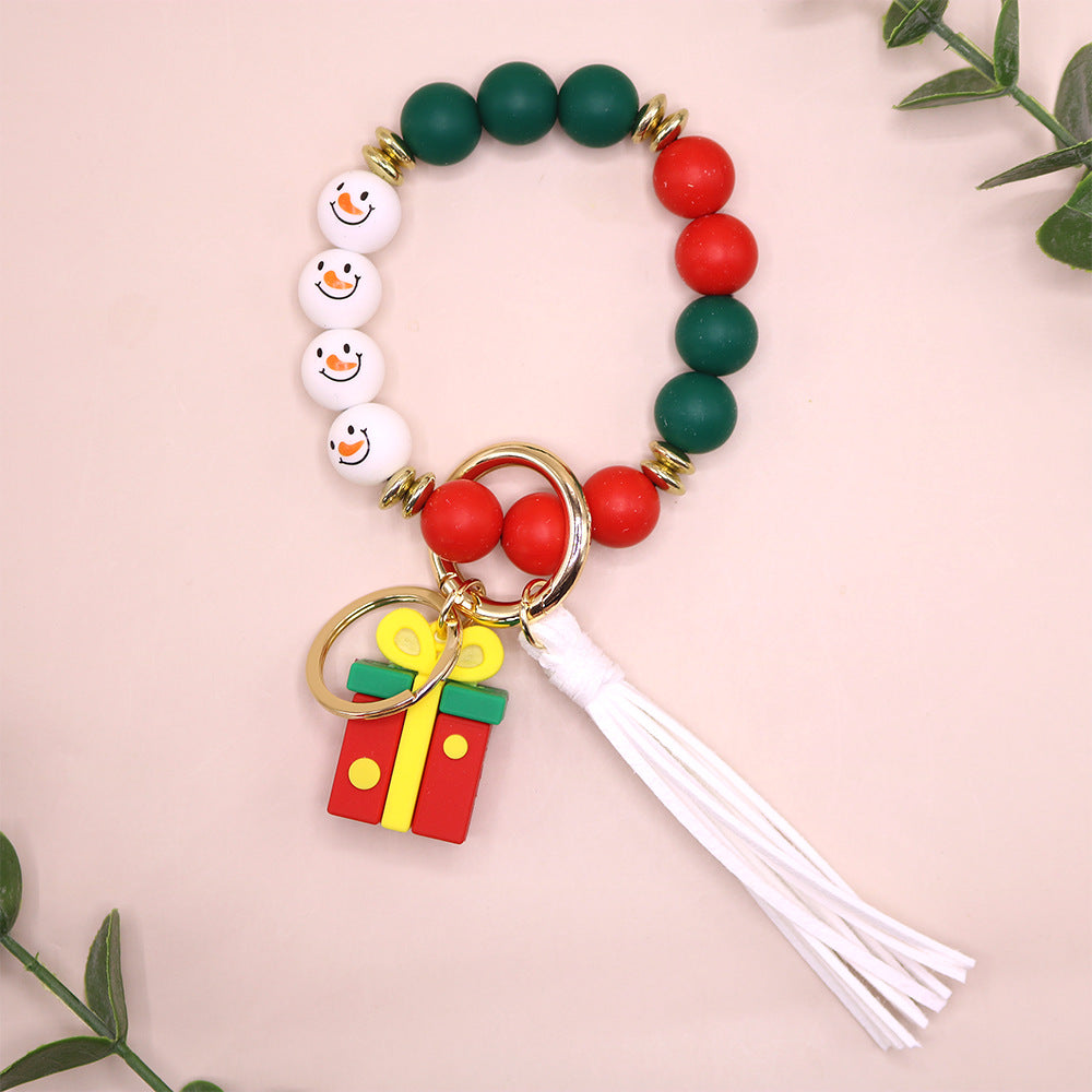 Wholesale 10PCS Silicone Christmas Elk Christmas Tree Beaded Wrist Keychain