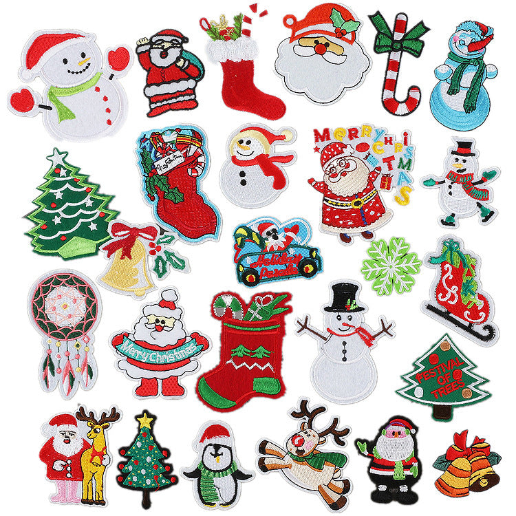 Wholesale Stylish Christmas Embroidered Patch Set Santa Snow Globe Polyester Iron On Appliques For Casual Clothing Boutique