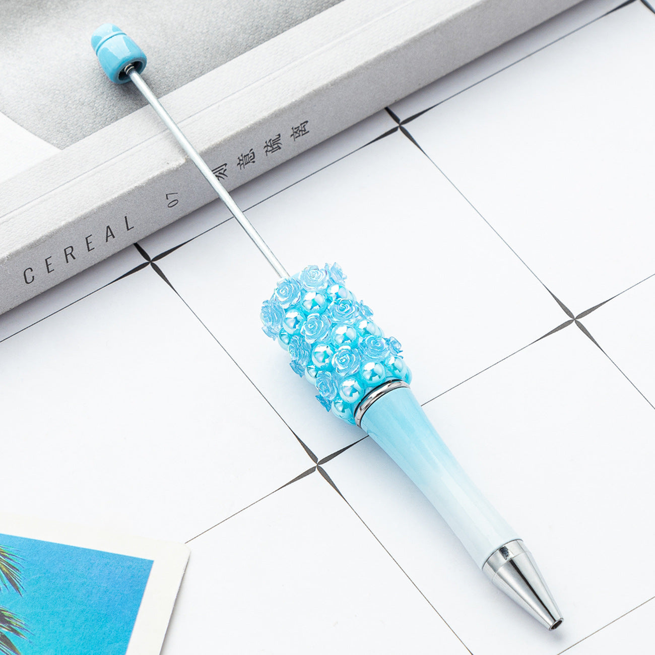 Wholesale Beadable Pens Rose Flower Handmade Stickers Multi-color Rotating Ballpoint Pens