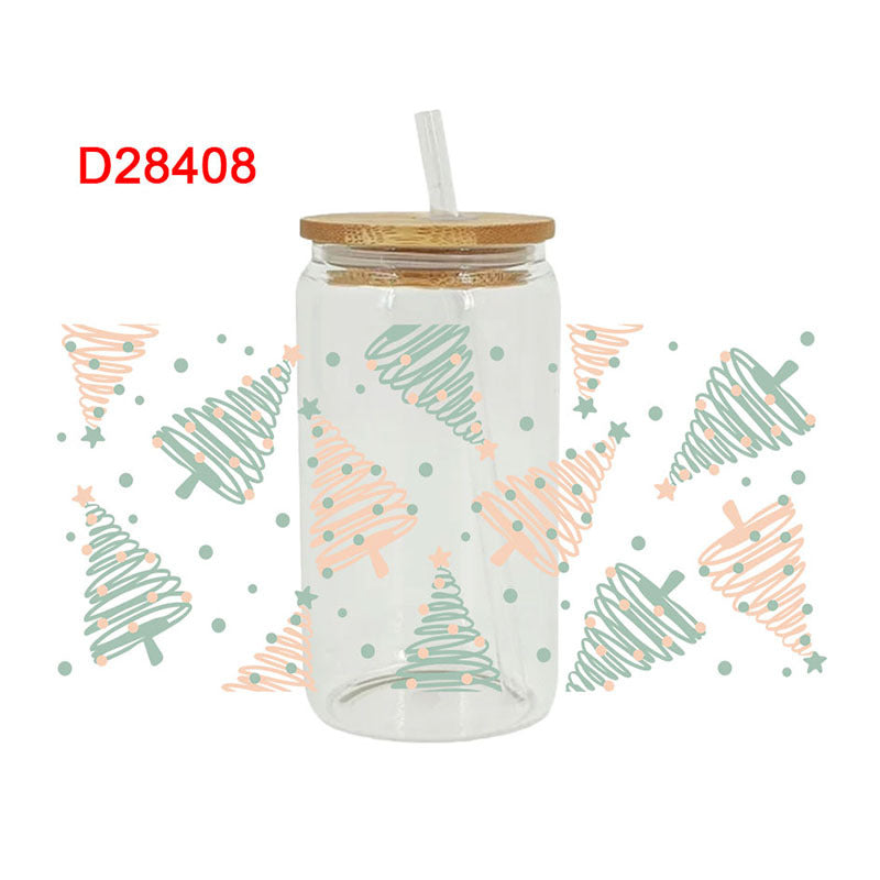 Wholesale Colorful Christmas Tree   16oz Cup UV DTF Wraps
