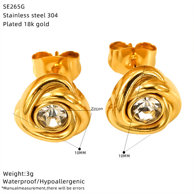 Wholesale Stainless Steel Heart Flower Hollow Zircon Bow Earrings