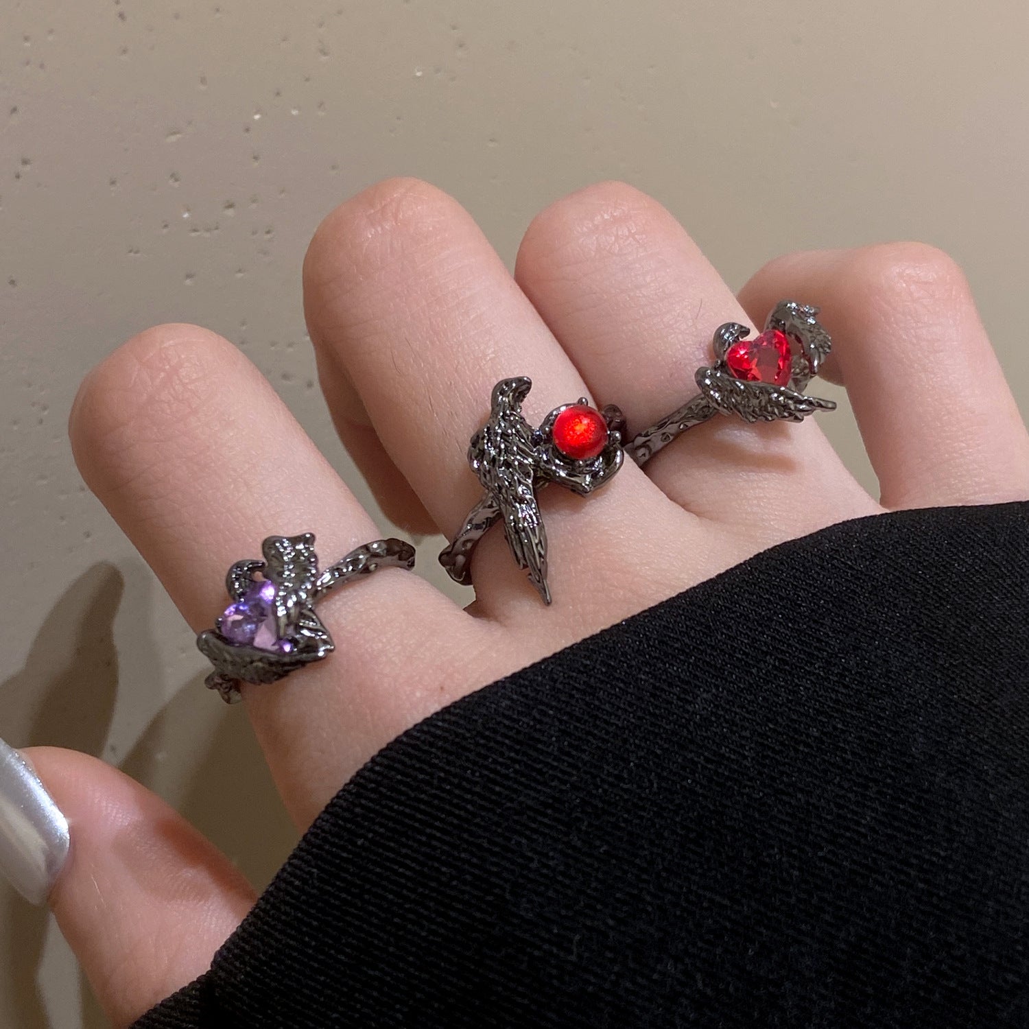 Wholesale Punk dark personality red diamond open stacking ring for men