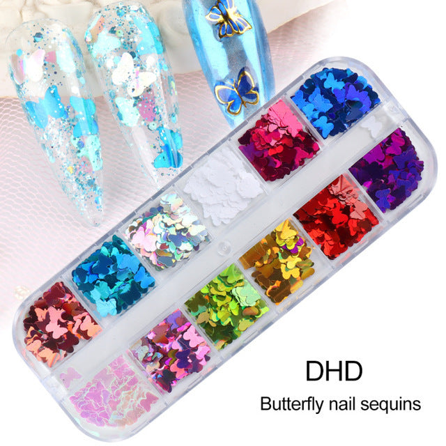 Wholesale 3pcs Butterfly Mica Platinum Fragment Hexagonal Nail Jewelry Patch