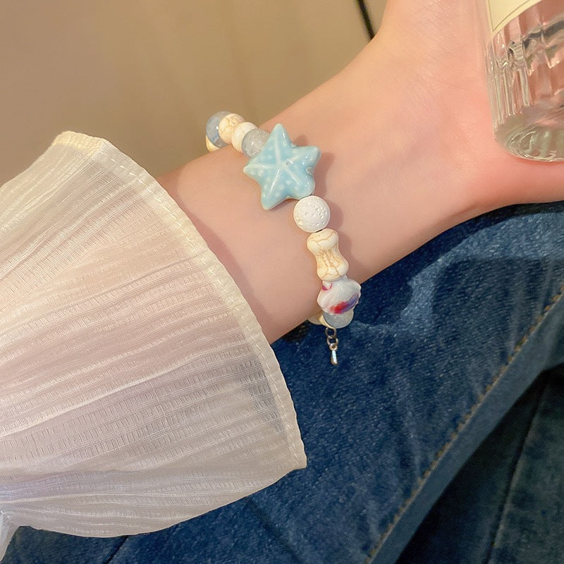 Wholesale Pink Blue Ceramic Beaded Starfish Bracelet