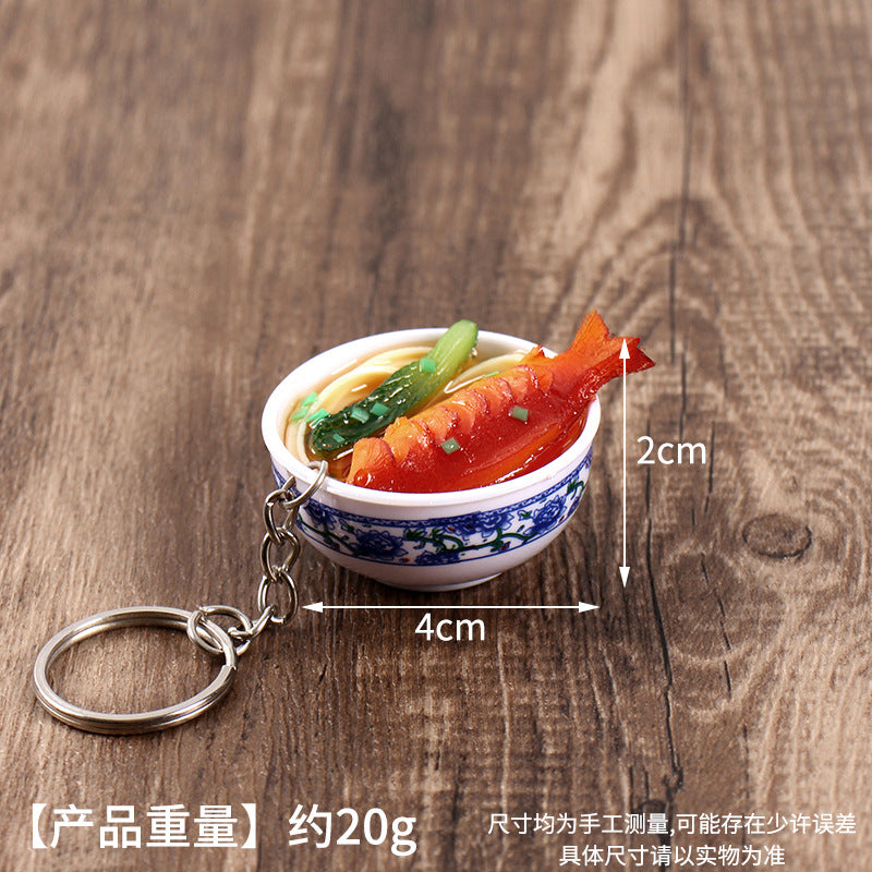 Wholesale Simulation Food 4cm Blue and White Porcelain Bowl Keychain Pendant Chinese Style Gourmet Snack Micro Food Play Model Toy