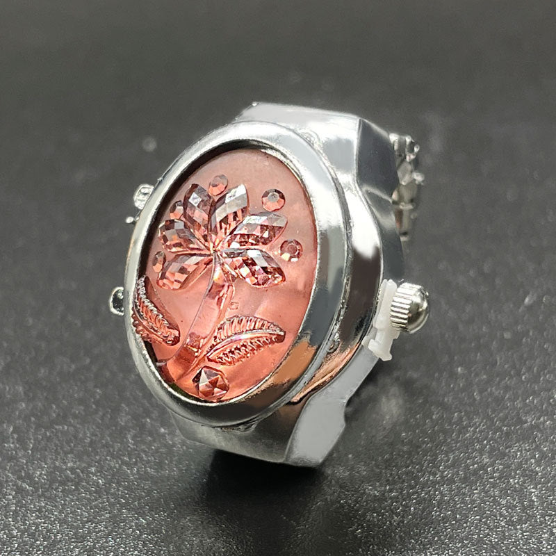 Wholesale [Ring watch] flip Gem Flower temperament personality ladies student creative ring Watch