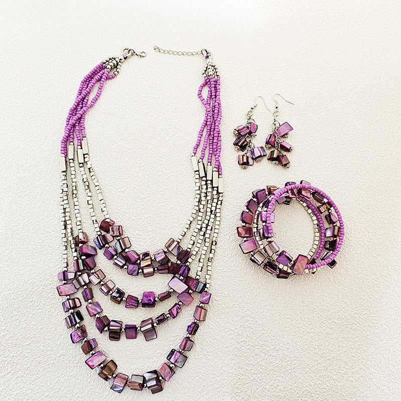 Wholesale Retro Ethnic Style Colorful Shell Earrings Bracelet Multi-layer Necklace