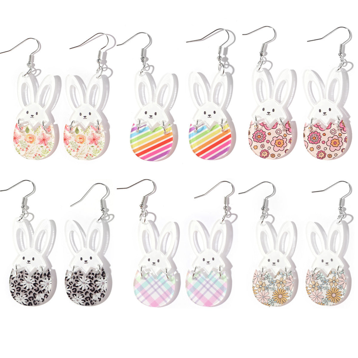 Wholesale Easter painted rabbit head Easter egg splicing acrylic earrings