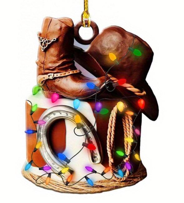 Wholesale Denim Boots Acrylic Flat Christmas Tree Pendants