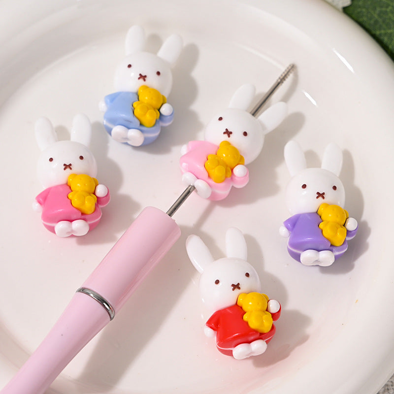 Wholesale 10pcs Cute 3D Little Rabbit Through-Hole Rubber Focal Beads