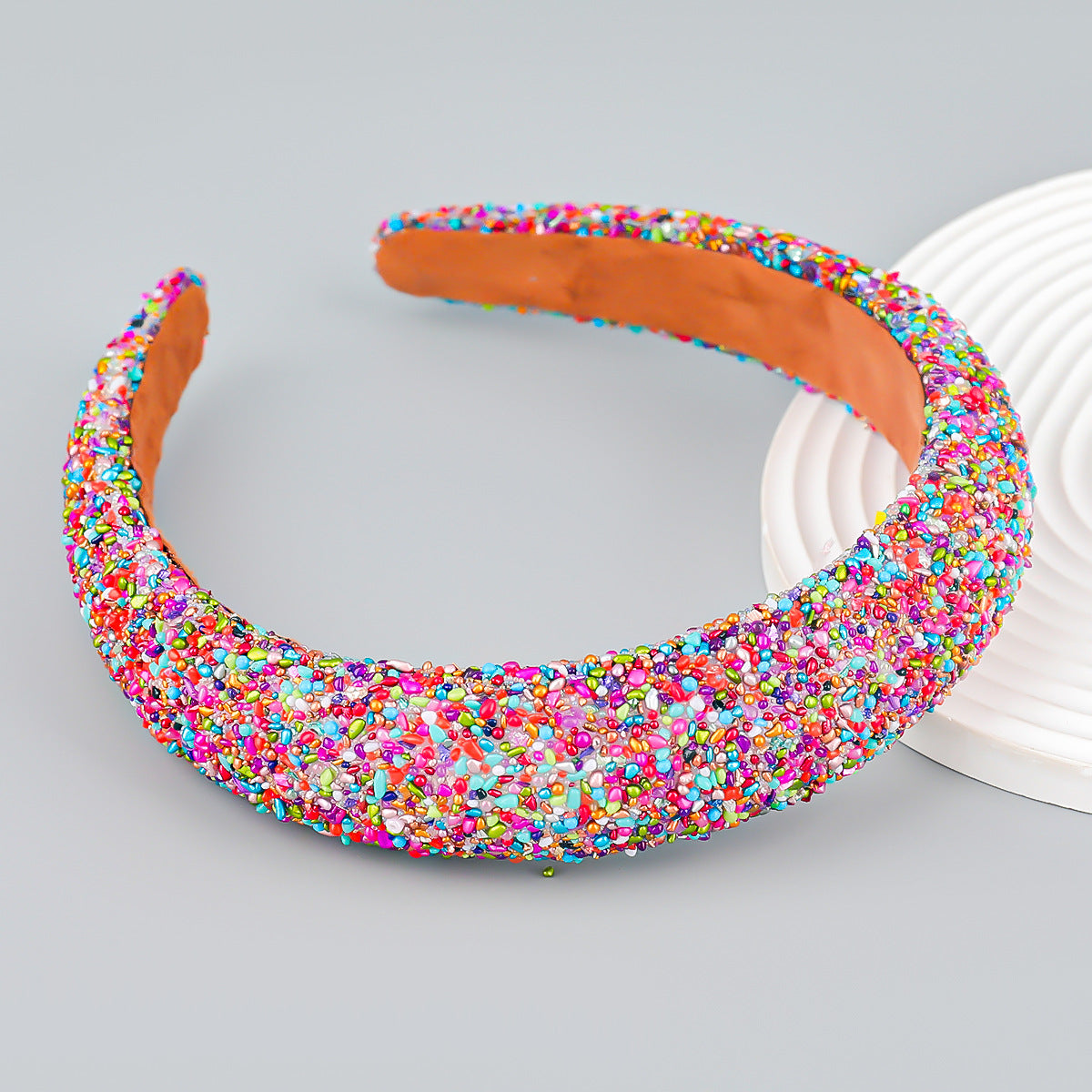 Wholesale Fabric Sponge Colorful Rice Beads Wide-brimmed Headband