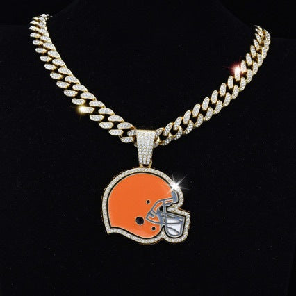 Wholesale Hip Hop Cuban Chain Necklace With Football Team Pendant Gold Color Metal Unisex Fashion Accessory