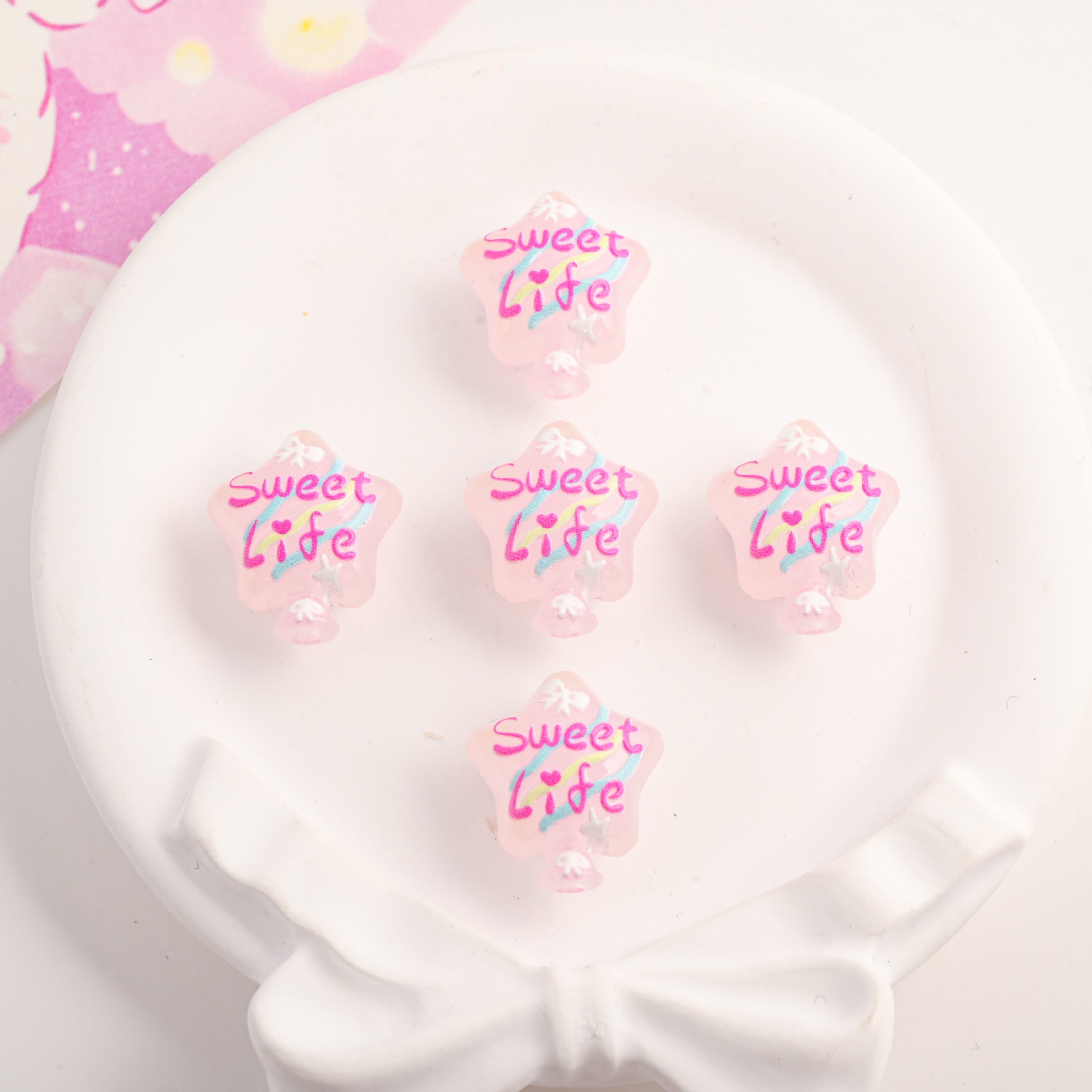 Wholesale 10pcs Cute cartoon star printed beads with straight holes OLY Exclusive
