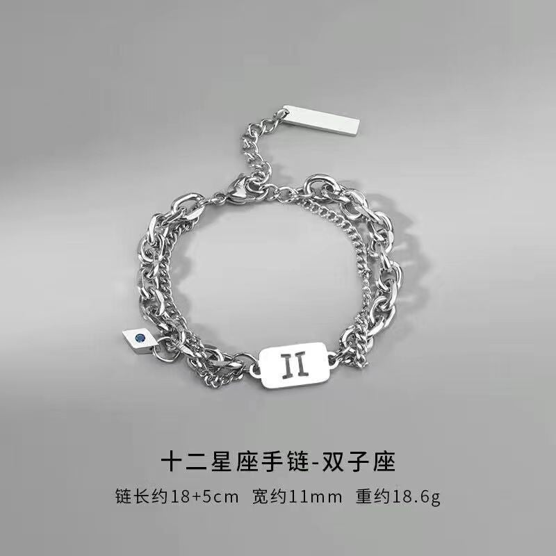 Wholesale Twelve Constellation Necklace  Titanium Steel Color-free Double-layer Chain Bracelet Combination