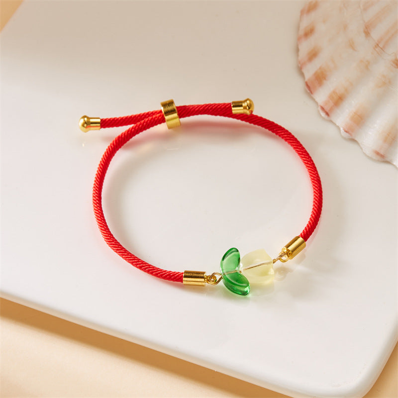 Wholesale Tulip bracelet black and red rope a pair of pull-out flower adjustable flower bracelet