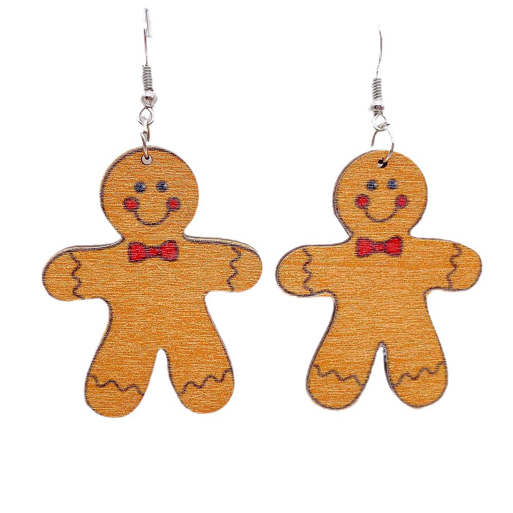 Wholesale Christmas Gingerbread Man Christmas Tree Santa Claus Wooden Earrings