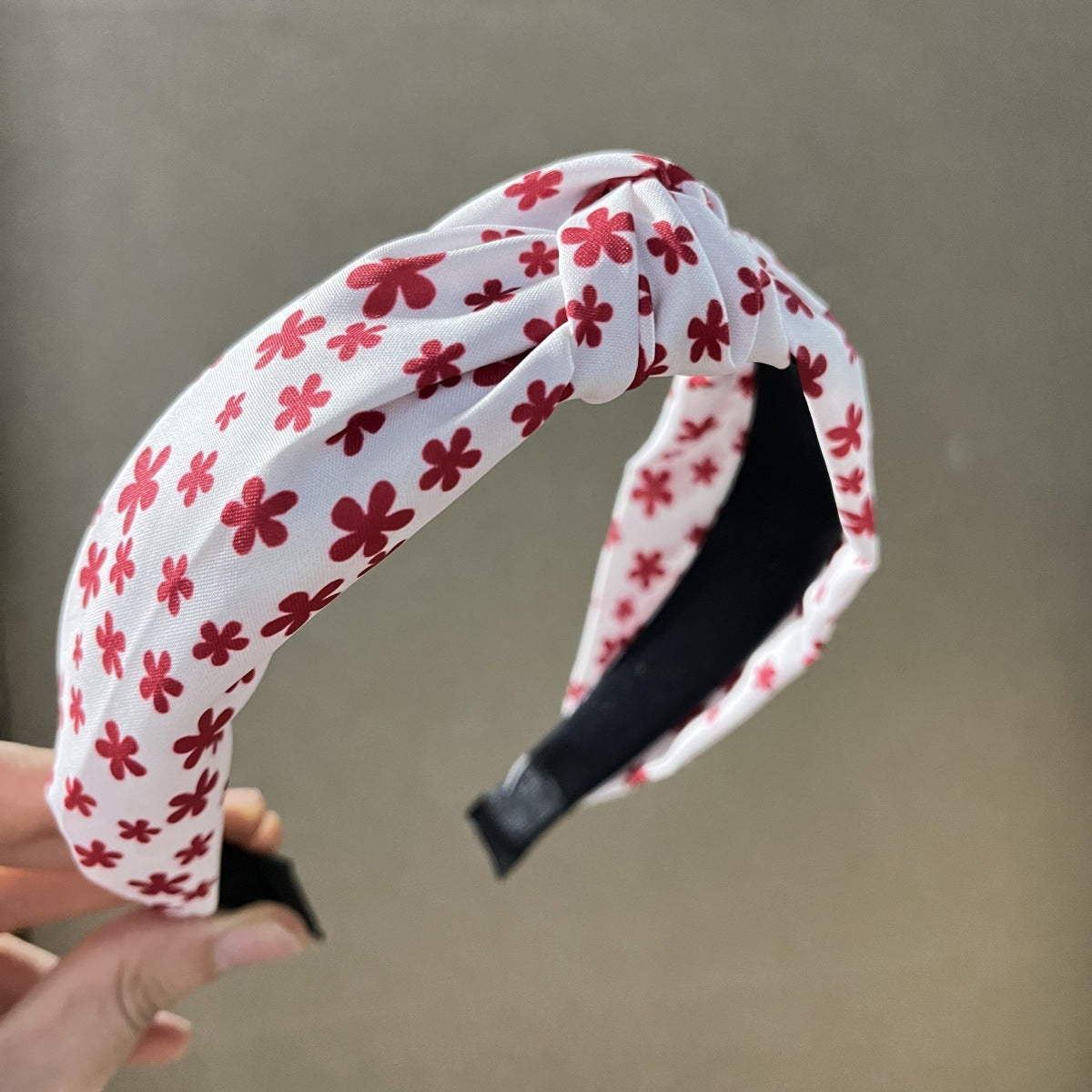 Wholesale Fabric red striped plaid solid color cherry heart wide-brimmed bow combination headband