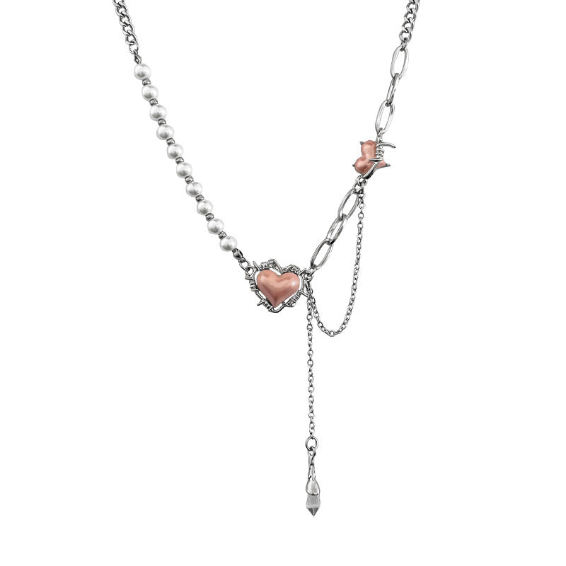 Wholesale Thorns Pink Love Heart Pearl Necklaces