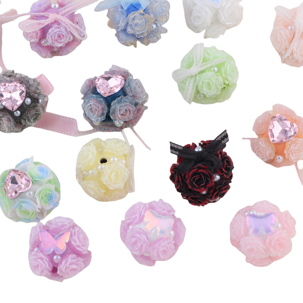 Wholesale 10pcs Butterfly Knot Love Zircon Lace Flower Ball Beads