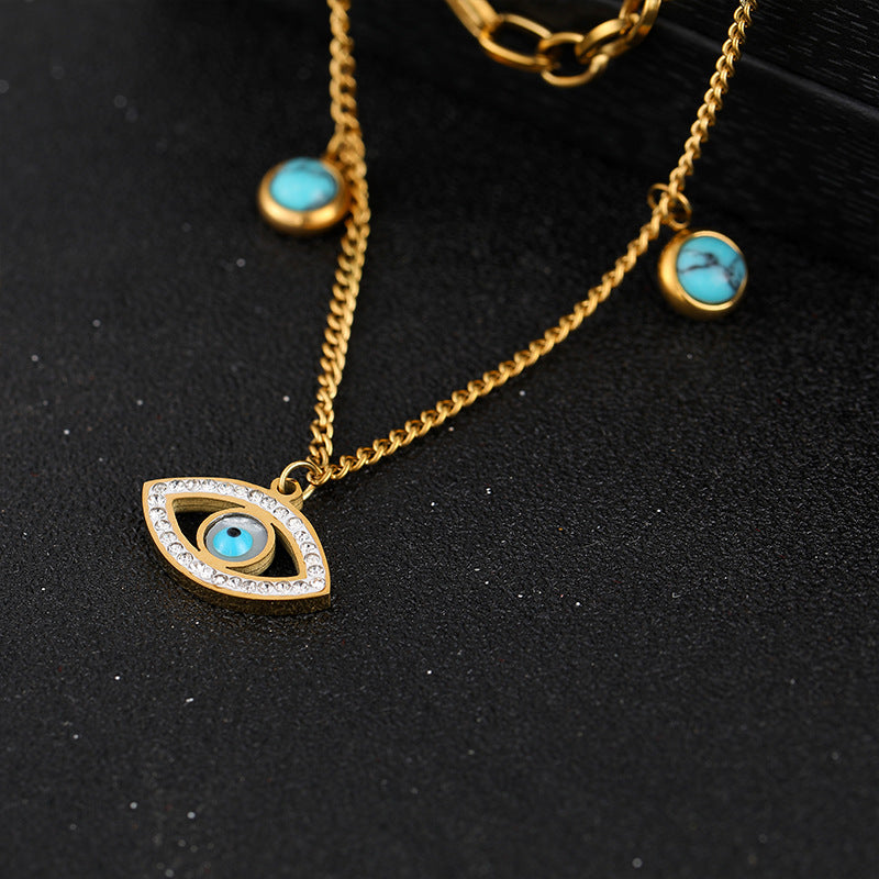 Collares de acero de titanio de doble capa de diablo ovalado azul al por mayor