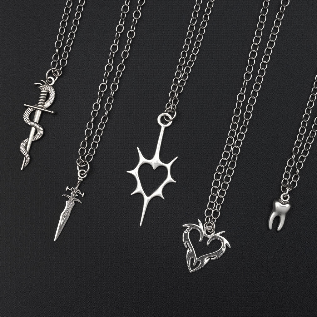 Wholesale Punk Snake Entangled Sword Retro Dark Silver Necklace