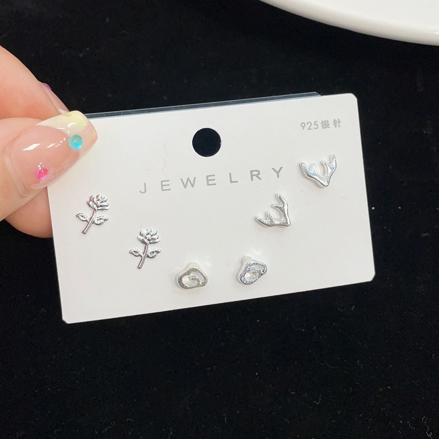 Wholesale silver needle 925 ear piercing earrings set female free mini