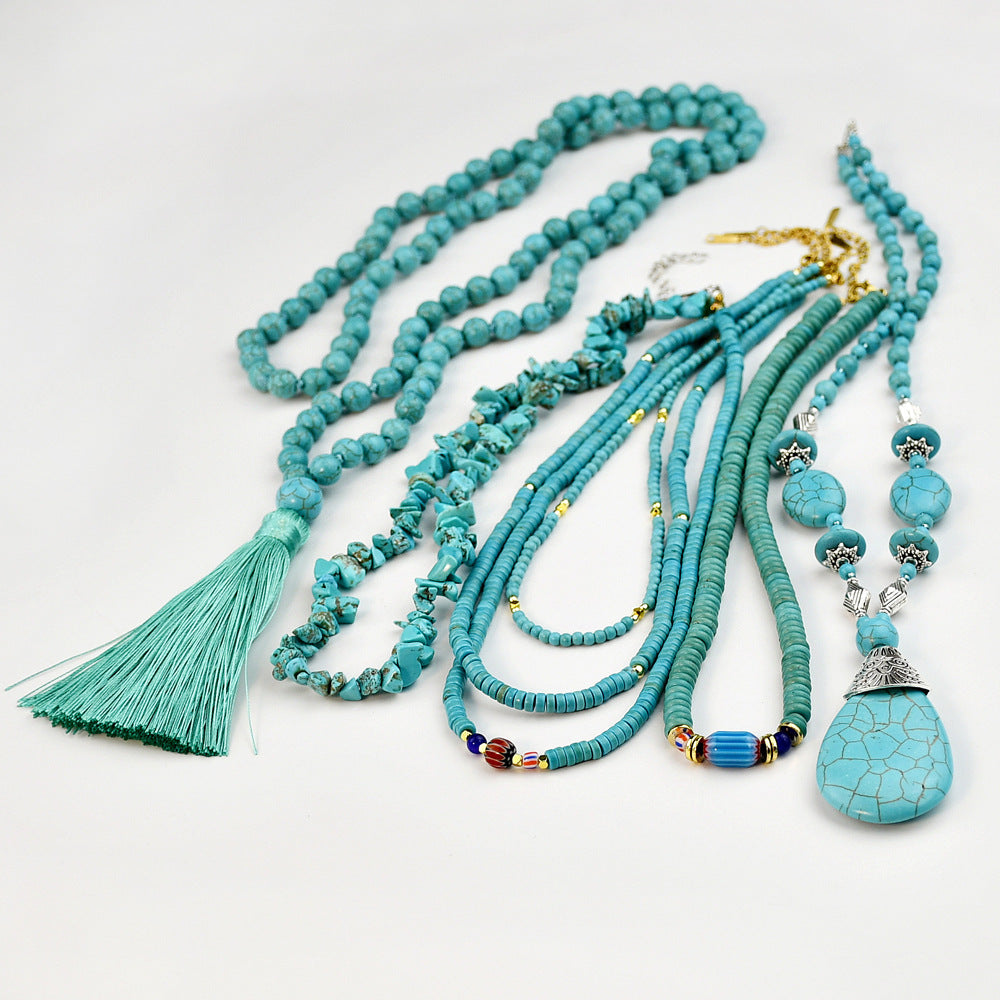 Wholesale Long Turquoise Beaded Necklace