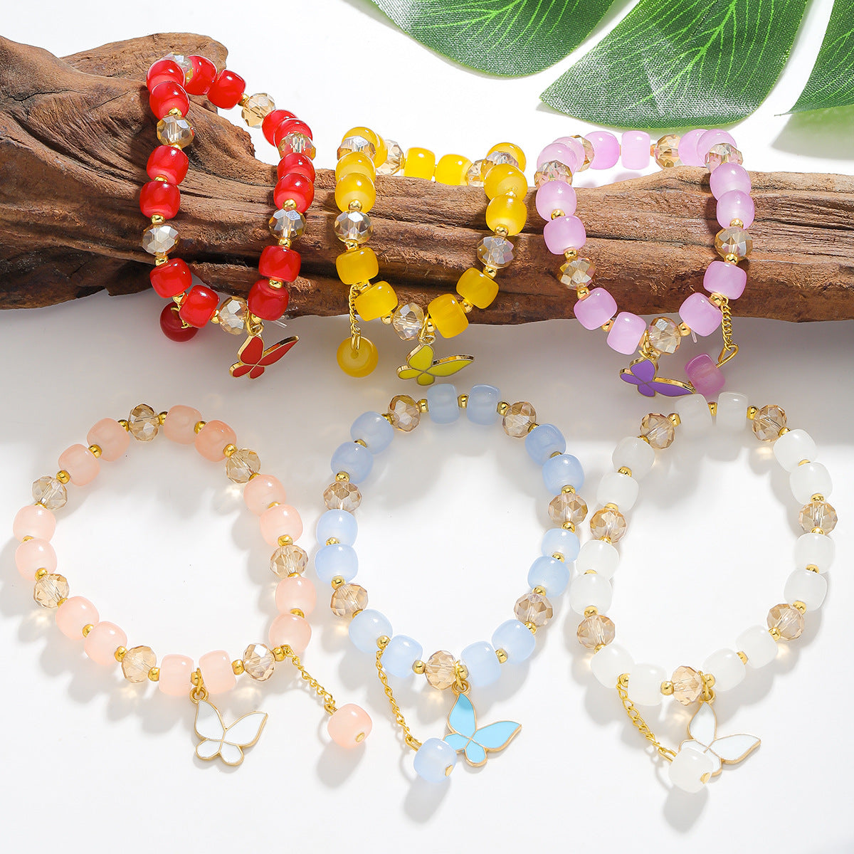 Wholesale Arrival Glass Abacus Handmade Woven Butterfly Pendant Colorful Beads Bracelet Jewelry