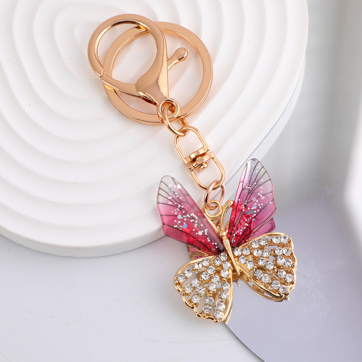 Wholesale Colorful diamond studded butterfly metal keychain