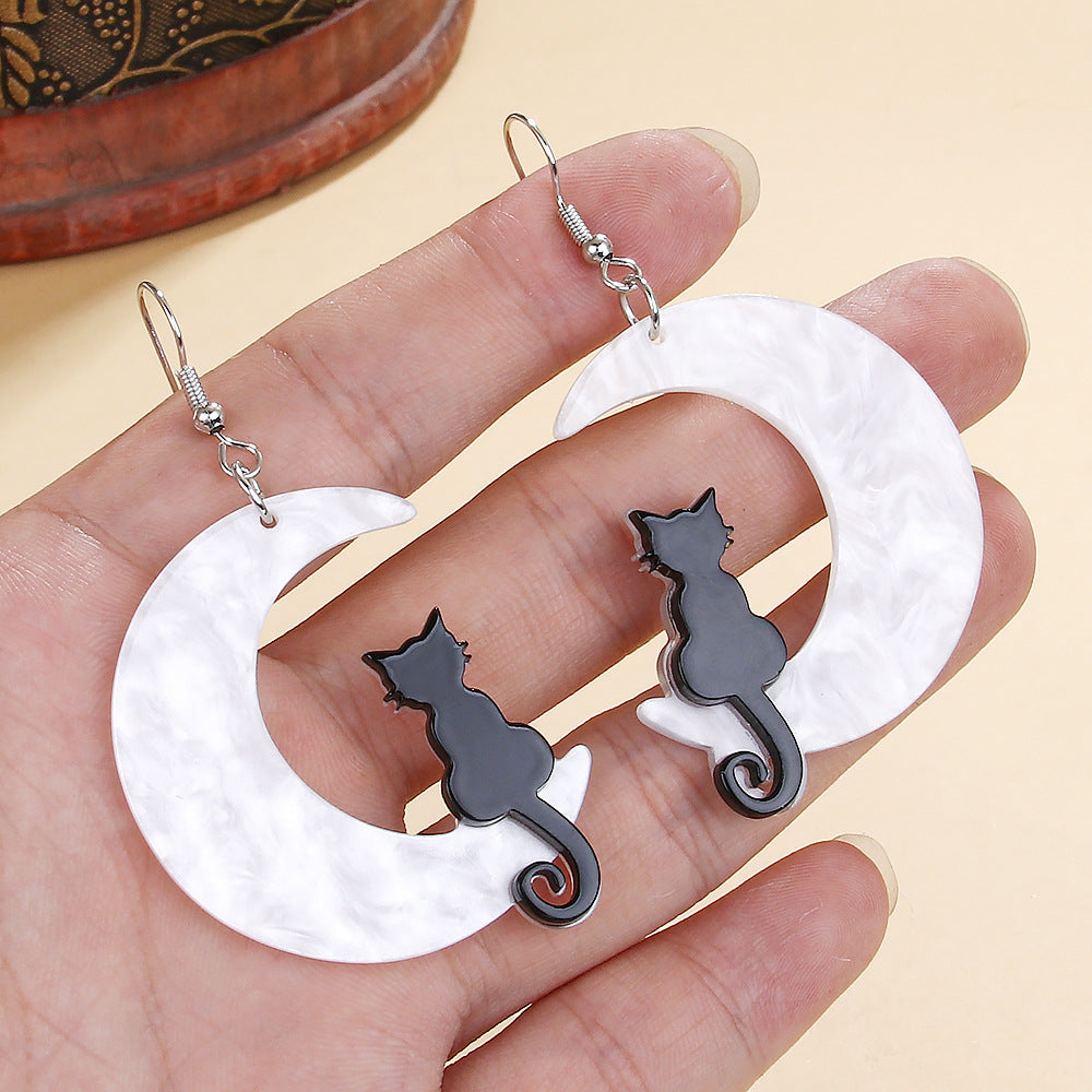Wholesale Halloween White Moon Cat Bat Earrings